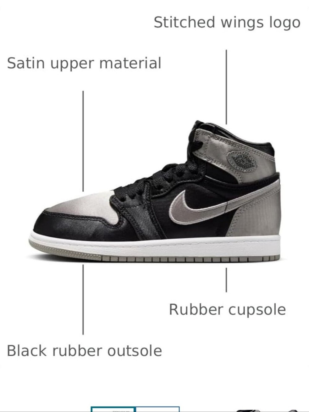 BNIB Nike Jordan 1 Retro High OG Black, Grey & White Size 3 (Youth) Retail $140 - Picture 4 of 8